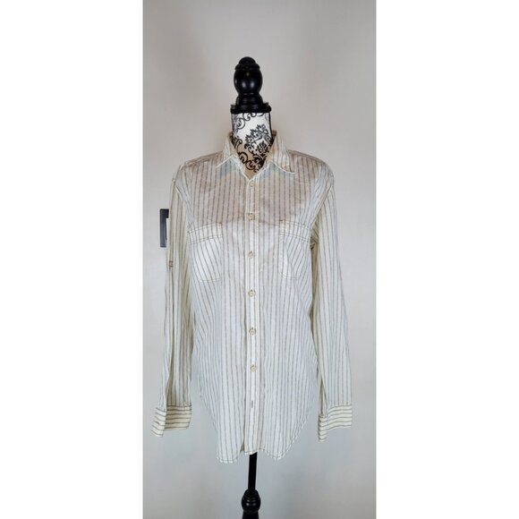 Boss HUGO BOSS Other - HUGO BOSS Men's Large Button Up Shirt White Striped Cotton Label Orange